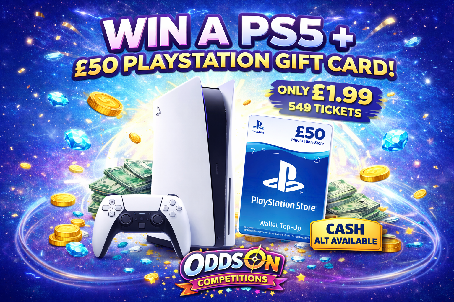 🎮 Win a PS5 Disc Edition (1TB) + £50 PlayStation Gift Card – Only £1.99