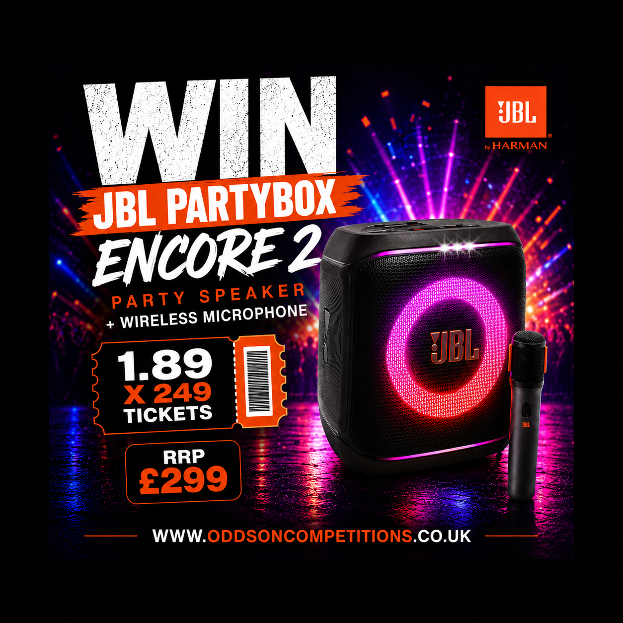 🔊 JBL PartyBox Encore 2 + Wireless Microphone - £1.89 - ONLY 249 TICKETS
