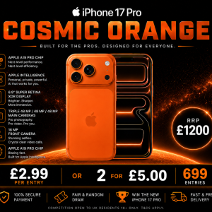📱 WIN AN APPLE iPHONE 17 PRO 256GB – COSMIC ORANGE 🍊RRP £1200